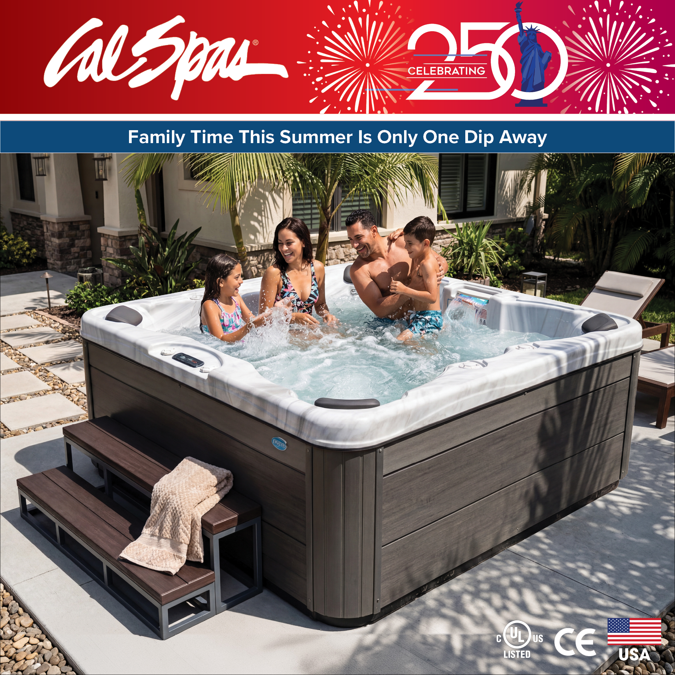 Calspas hot tub being used in a family setting - Elpaso